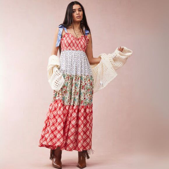 NWT Free People Bluebell Maxi Dress in Cherry Combo Print M $168 Current Style - Picture 1 of 6